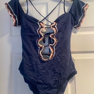Becca navy one piece swim suit